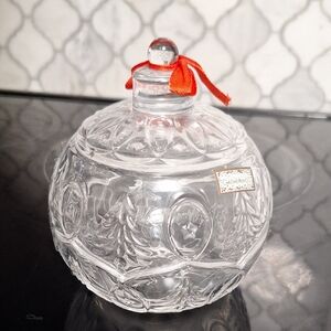 Godinger Clear Glass Ornament with Red Accent 5 1/2 Tall By 4 1/2 Wide